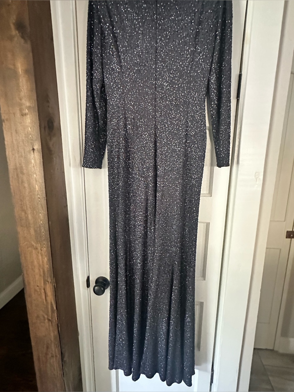 Sparkle Long Sleeve Evening Gown - Black/grey by Badgley Mischka - Picture 3 of 4